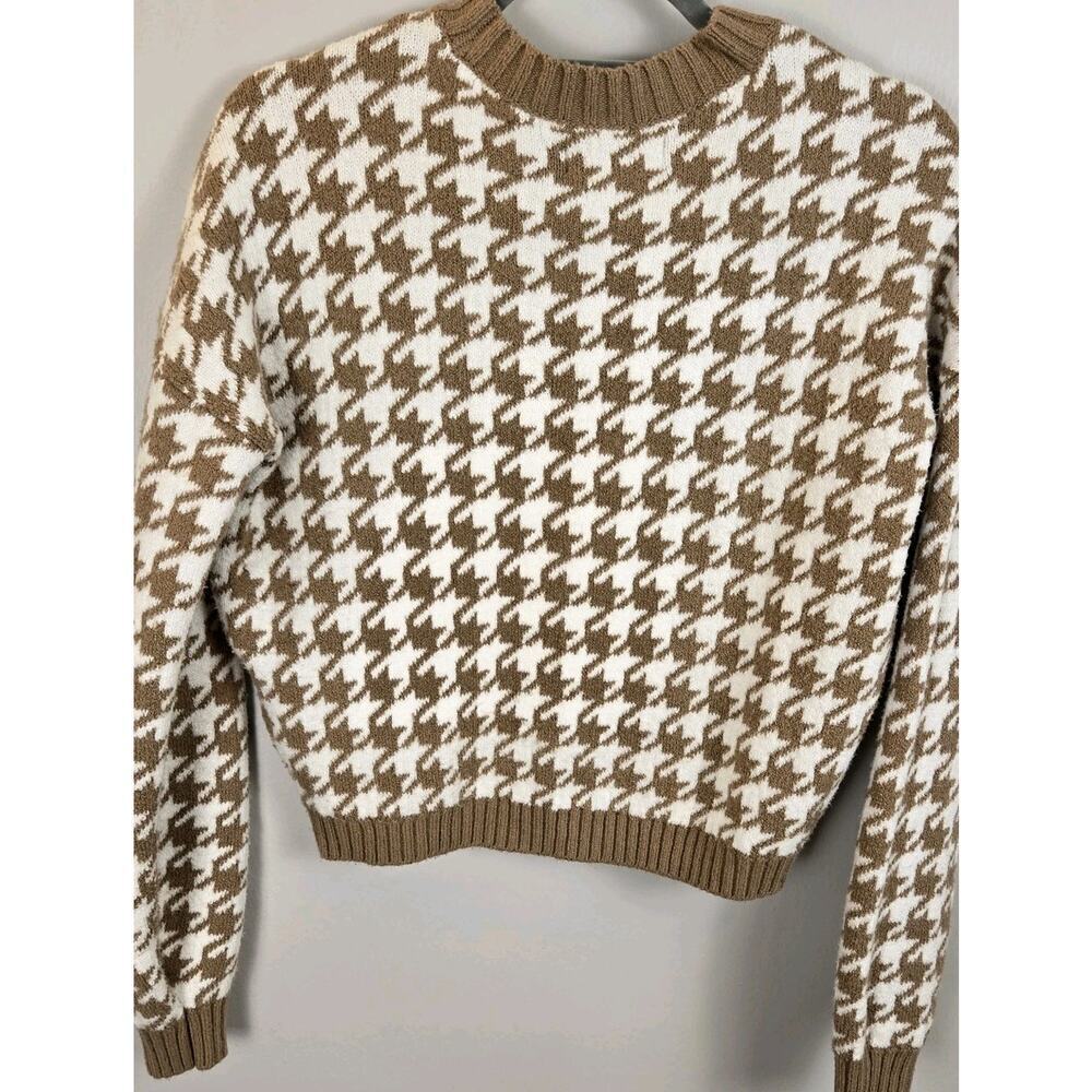 Hollister Houndstooth Dark Tan and Ivory Cropped Sweater XS Preppy Classic Sexy - Picture 5 of 7